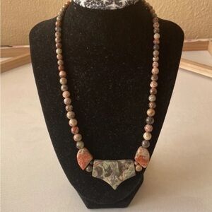 Vintage Sterling Silver 925  Multi Stones  Pendant Necklace